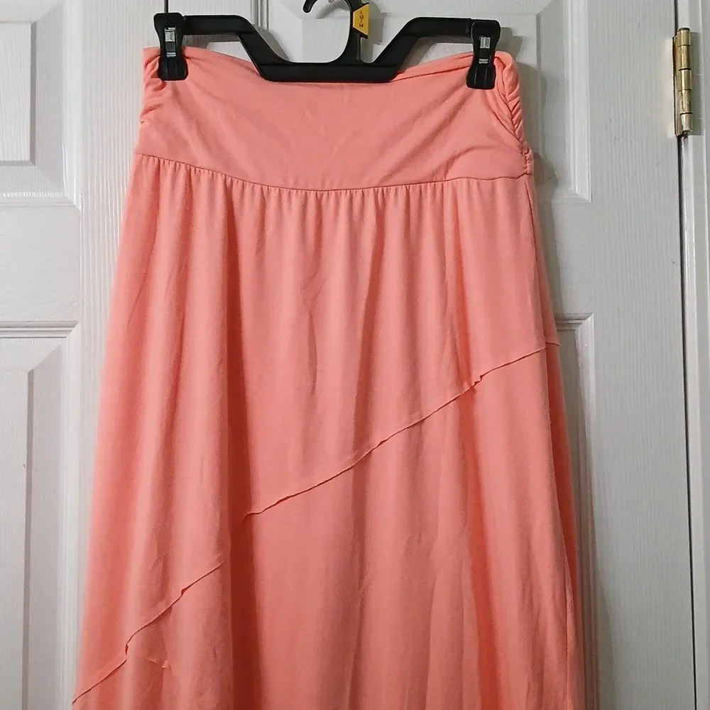 Maurices peachy pink maxi pull-on skirt Sz M GUC